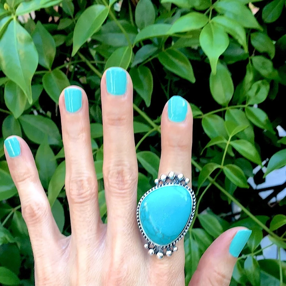 Oversized Turquoise + Silver Boho Statement Ring